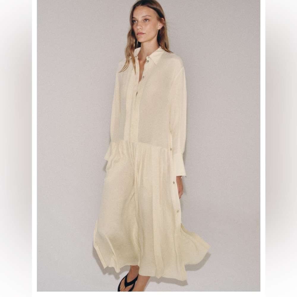 Zara Flowy Shirt Dress in Soft Cream Color